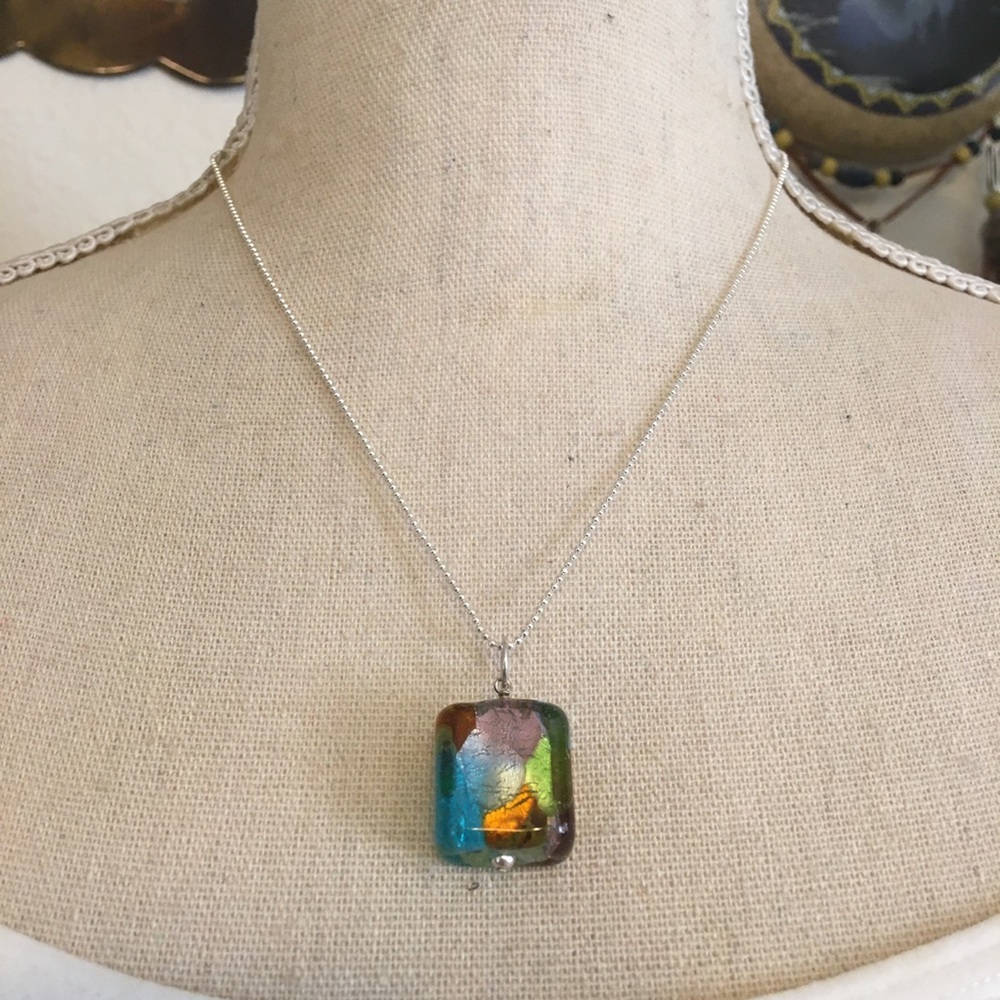 Handcrafted glass pendant on 925 sterling chain